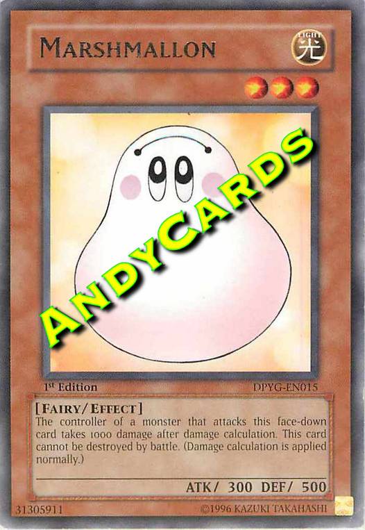 marshmallon yugioh card Yu-Gi-Oh!! - (YuGiOh TCG Card) 2007 Premium Pack 1 your opponent cannot select a card other than Marshmallon as an attack target. Fans of Marshmallon, rejoice! :