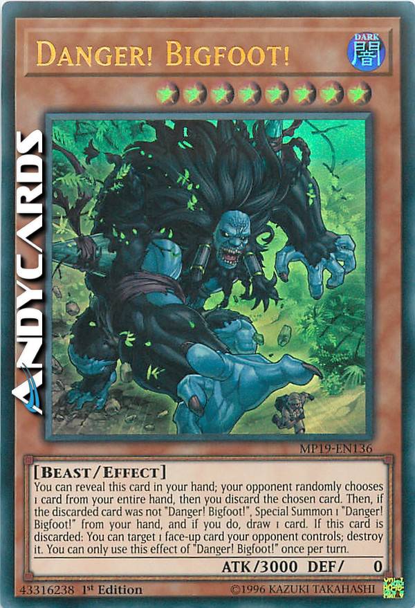 danger yugioh cards How do cards' discard effects work in a card game? Mint / near mint condition trading card DANGER! BIGFOOT! | AndyCards Srl
