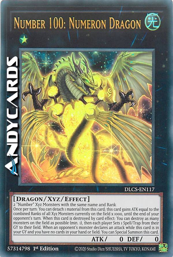 yugioh card number 100 YU-GI-OH! 100: Numeron Dragon - Secret Rare - 1st Edition - Collectible You can detach 1 Xyz Material from this card Number 100: Numeron Dragon 1st