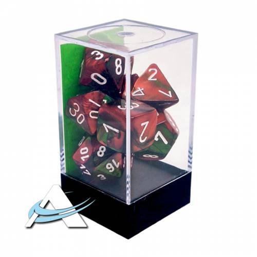 Dadi Chessex - Set 7 Dadi - Gemini, Verde-Rosso/Bianco