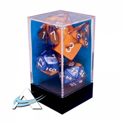 Dadi Chessex - Set 7 Dadi - Gemini, Blu-Arancione/Bianco
