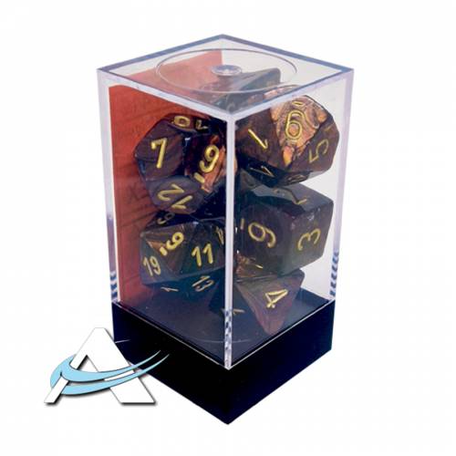 Chessex Dice - 7 Dice Set - Scarab, Blue Blood/Gold