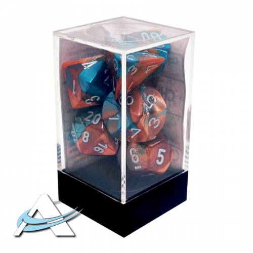 Dadi Chessex - Set 7 Dadi - Gemini, Rame-Verde Acqua/Argento