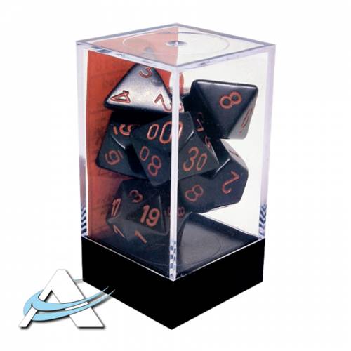 Chessex Dice - 7 Dice Set - Opaque, Black/Red