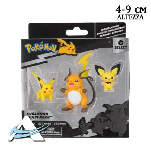 Mini Figure JAZWARES - Select Evolution Multi-Pack GLITTER, Pichu, Pikachu & Raichu (4-9 cm)