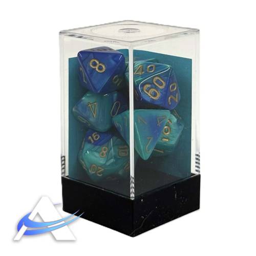 Chessex Dice - 7 Dice Set - Blie/Green, Gold